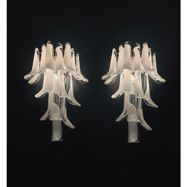 Vintage Italian Lattimo Murano Glass Petals Wall Lights, 1990, Set of 2 For Sale - Image 6 of 16