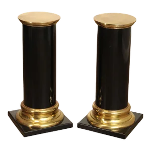 Italian Regency Style Pair of Lacquered Wood and Brass Pedestals