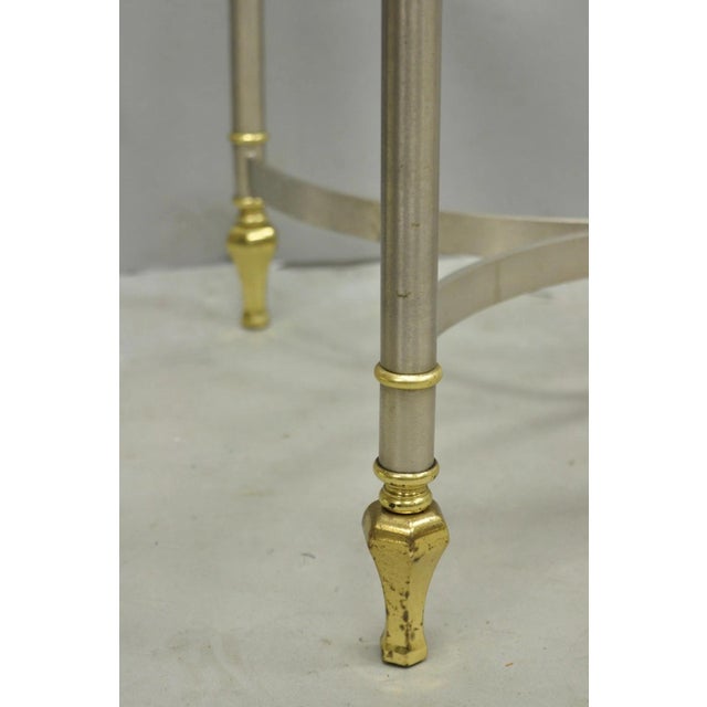 Metal Vintage French Directoire Maison Jansen Style Steel Brass Low Square Side Table For Sale - Image 7 of 17