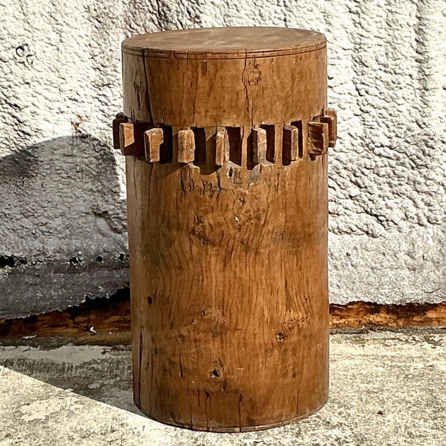 Vintage Boho Water Mill Wood Gear Pedestal For Sale - Image 4 of 6