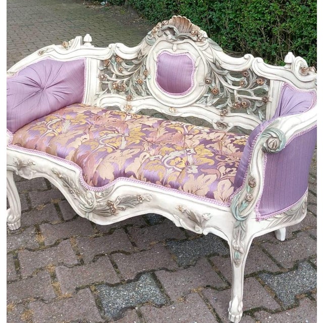 1970s French Louis XVI Pastel Beech Settee - 1 Pc For Sale - Image 10 of 12