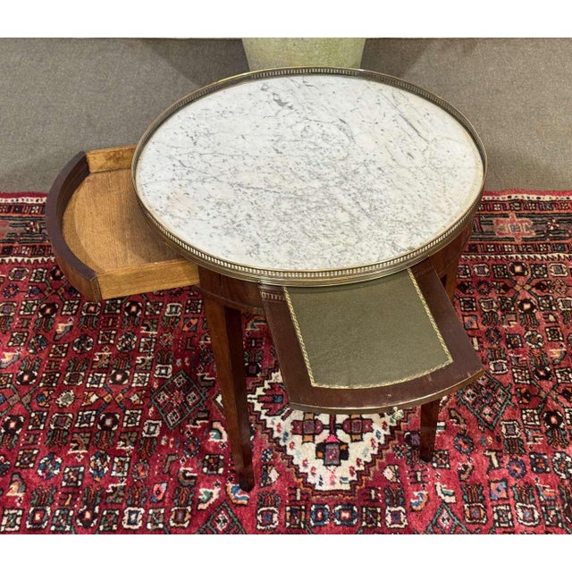 Louis XVI Style Bouillotte Table in Mahogany with White Marble Top, 1930s For Sale - Image 6 of 13