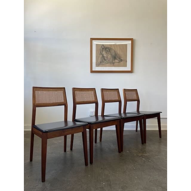 Wood Mid Century Walnut and Cane Dining Set For Sale - Image 7 of 16