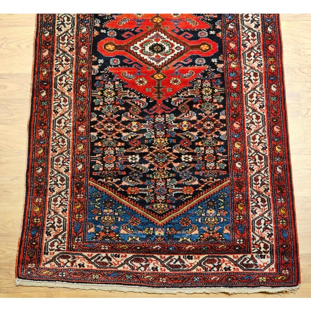 Vintage Persian Malayer Long Runner, Herati Geometric Pattern, Handwoven Wool, Navy & Red, 3’ X 20’ For Sale - Image 11 of 12