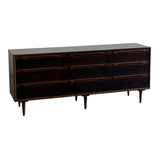 1960s Minimal Triple Dresser in Dark Walnut For Sale
