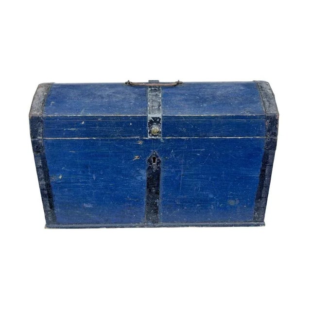 19th century small swedish dome top box circa 1860.Good quality dome top box with shaped sides. In original deep blue...