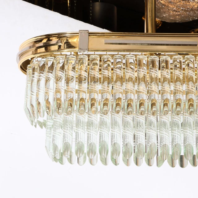 Metal Mid-Century Modernist Oval Form Two-Tier Brass, Nickel & Cut Crystal Chandelier For Sale - Image 7 of 12