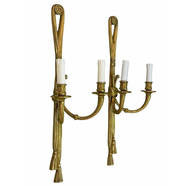 19th Century Louis XVI Style Knot and Tassel Candle Wall Lights, Set of 2 For Sale - Image 6 of 18