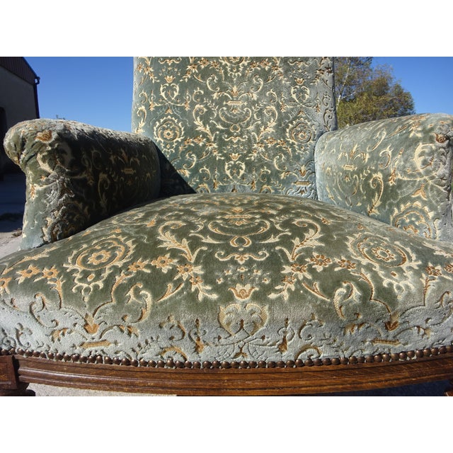 Napoleon III Blue-Grey and Gold Velvet Lounge Chair, 1890s For Sale - Image 16 of 18