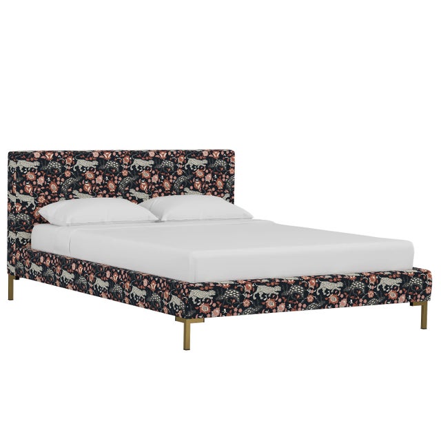Textile Norah Platform Bed in Coral Navy Leopard, Queen For Sale - Image 7 of 7