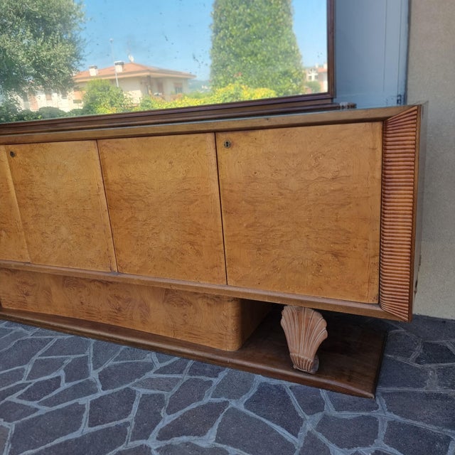 Vintage Art Deco Sideboard in Thuja Burl and Maple Wood with Mirror, 1940s For Sale - Image 12 of 15