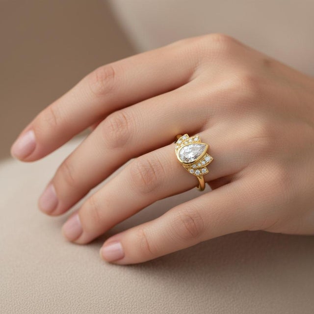 Modern Lotus Gold Ring With Moissanite Silver, Gold, Size 6 For Sale - Image 3 of 11