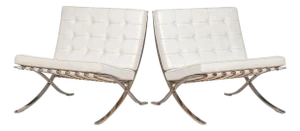 Mid Century White Barcelona Chairs by Mies Van Der Rohe for Knoll, 1970s