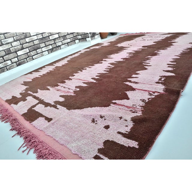 Rug & Kilim 1960s Pink & Brown Design Wool Anatolian Oversize Carpet For Sale - Image 4 of 11
