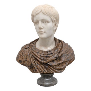 Polychrome Bust of a Roman Emperor, 20th Century, Marble For Sale