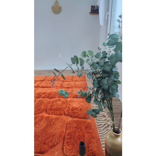 Terracotta Orange Carved Wool Moroccan Beni Mrirt Rug For Sale - Image 13 of 15