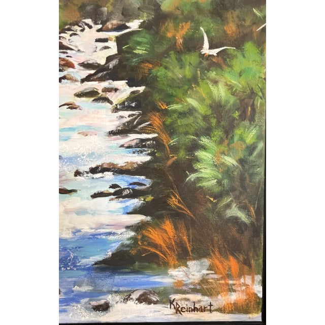 Signed Original Oil Painting by Karen Reinhart (American, 1938-2023) Titled 'Mountain Stream' For Sale In West Palm - Image 6 of 12