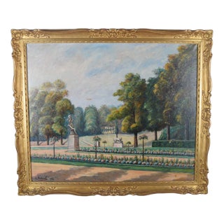 E. Robinef, French Park Landscape, Oil Painting, 1935 For Sale