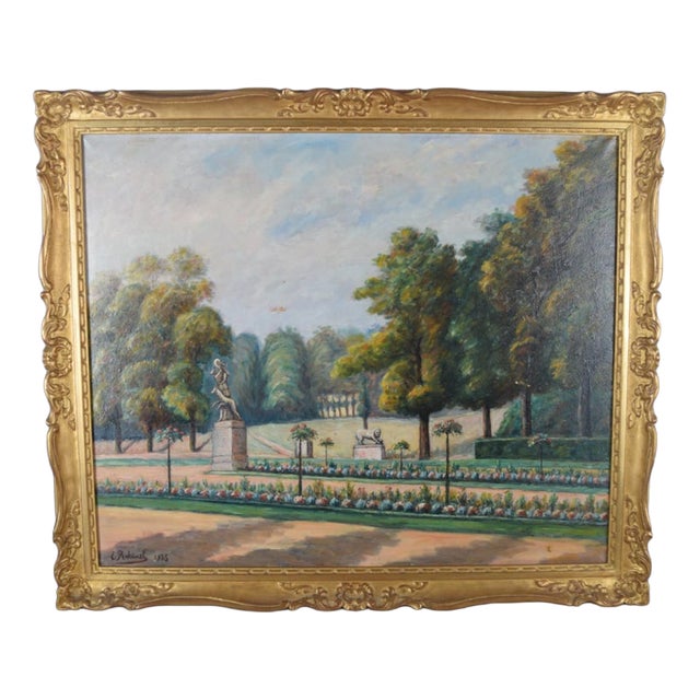 E. Robinef, French Park Landscape, Oil Painting, 1935 For Sale