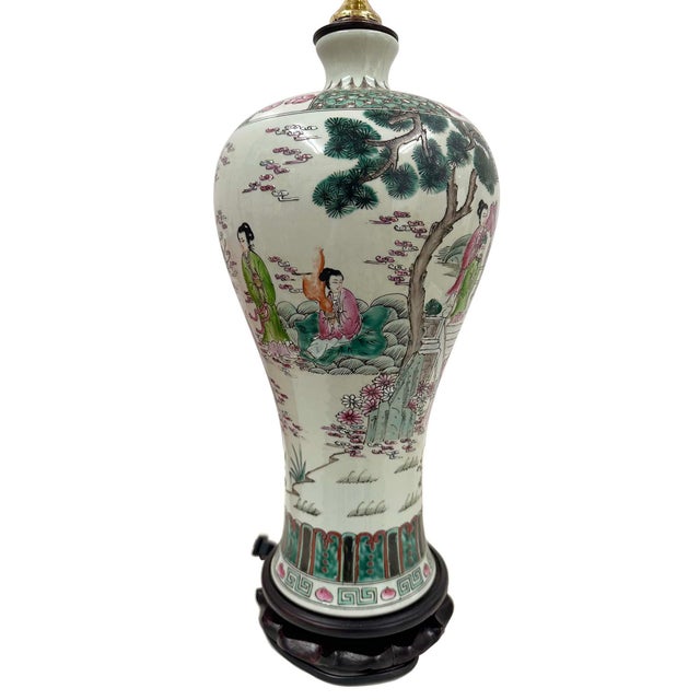 Mid-20th Century Vintage Chinese Hand-Painted Porcelain Vase Table Lamp For Sale - Image 15 of 18