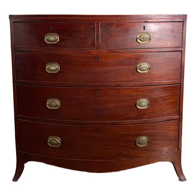Antique Late 1700s British Neoclassical Mahogany Bowfront Chest of Drawers For Sale