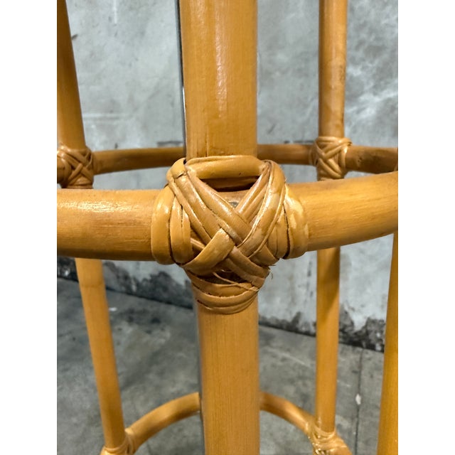 Vintage Bamboo Rattan Floor Lamp Chrome Cage Column Organic Modern Boho For Sale - Image 4 of 8