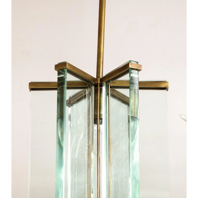 Mid-Century Modern Fontana Arte Attributed Brass And Glass Pendant For Sale - Image 3 of 12