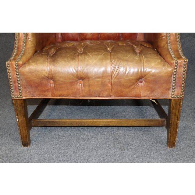 Mid 20th Century Pair Antique Georgian Leather Chesterfield Style Tufted Wingback Chairs For Sale - Image 5 of 8