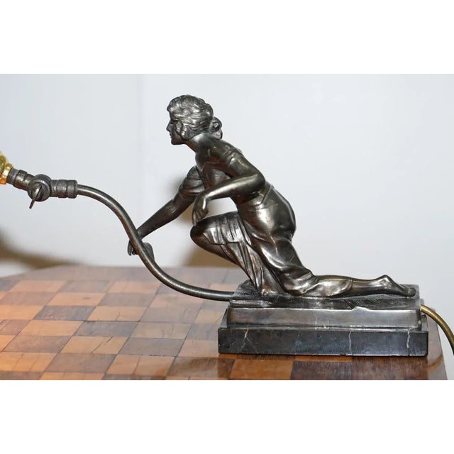 Art Deco Marble & Bronze Statue Table Lamp For Sale - Image 10 of 18