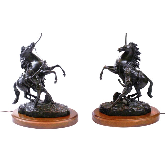 Pasargad N Y Vintage Table Lamp With Bronze Decor Statues - A Pair For Sale