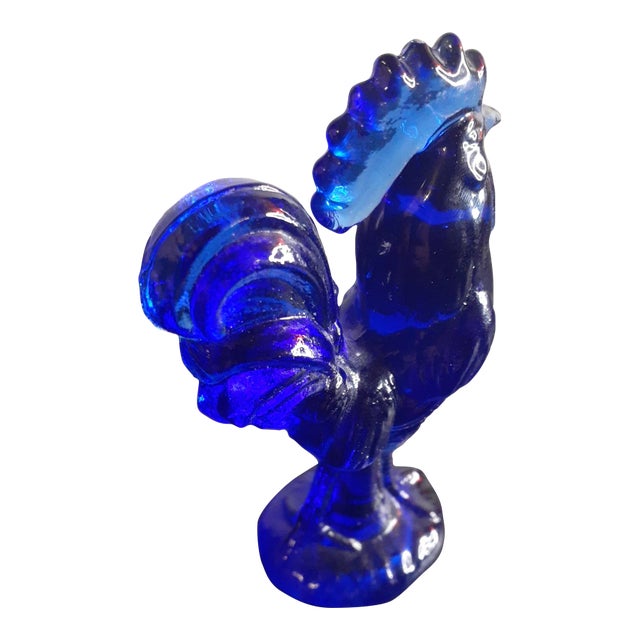 1970s Westmoreland Cobalt Blue Rooster Figurine For Sale
