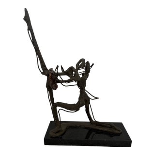 Mid 20th Century Modernist Abstract Ballet Dancers Hand Built Sculpture in Patinated Metal on Marble Base For Sale