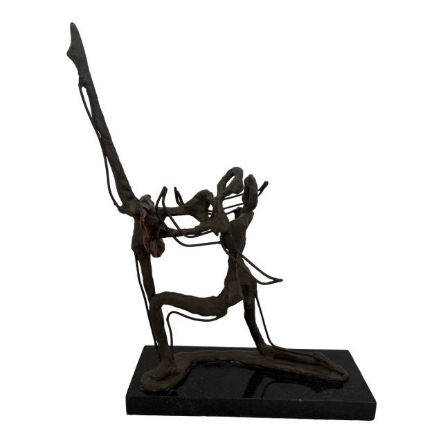 Mid 20th Century Modernist Abstract Ballet Dancers Hand Built Sculpture in Patinated Metal on Marble Base For Sale