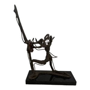 Mid 20th Century Modernist Abstract Ballet Dancers Hand Built Sculpture in Patinated Metal on Marble Base