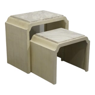 Hooker Furniture Off White Coastal Contemporary 26" Granite Top Nesting Tables For Sale