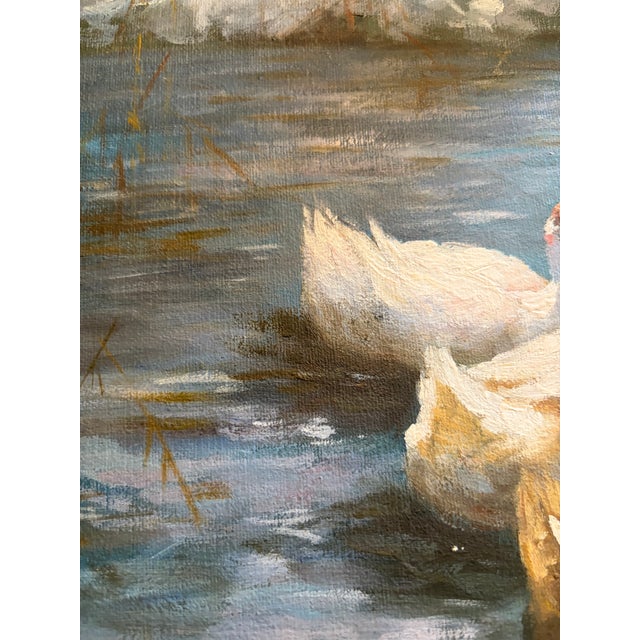 Textile Vintage 1980s Impressionistic Duck Pond Oil Painting on Canvas – Signed "Francis" For Sale - Image 7 of 12