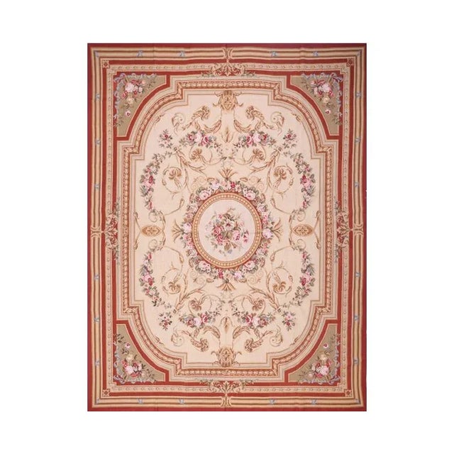 French Style Ivory & Red Needlepoint Area Rug 8' X 10' For Sale - Image 9 of 9