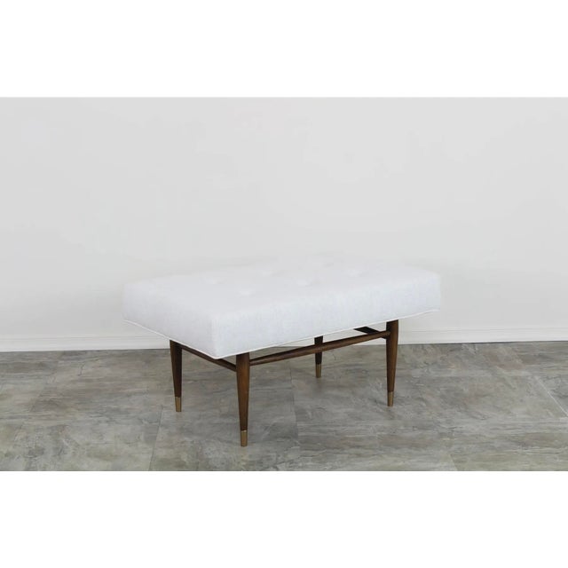 Wood Mid-Century Modern Walnut & Chenille Ottoman For Sale - Image 7 of 9