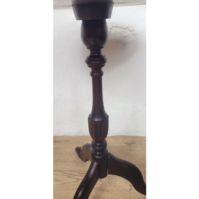 Brown Vintage Wine Tripod Table Piecrust Scalloped Edge English 1950 Postage Available For Sale - Image 8 of 18