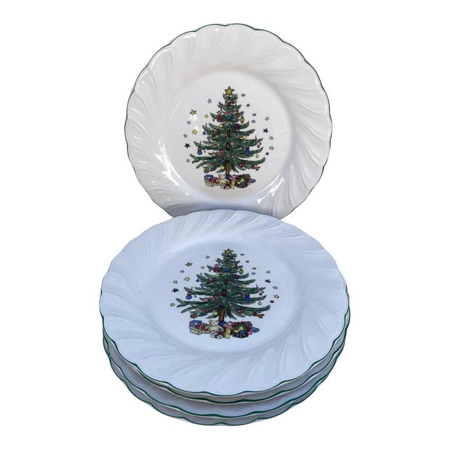 工芸品 100th anniversary of Christmas plate Mr. Christmas 8-piece Nostalgic Ceramic Scalloped Plates Set