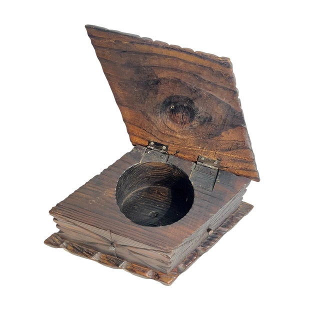 Mid 20th Century American Folk Tramp Art Carved Wood Box With Geometric Lid For Sale - Image 11 of 13