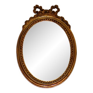 Vintage Italian Florentine Gilded Oval Mirror Ribbon Bow Accent Italy For Sale