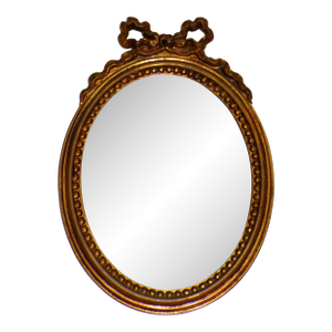 Vintage Italian Florentine Gilded Oval Mirror Ribbon Bow Accent Italy