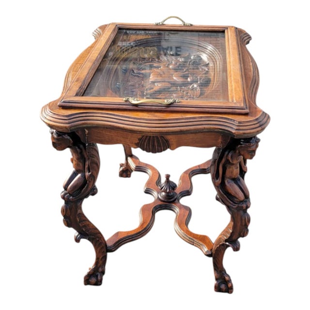 1920 Ornate Carved Angel Display Table With Glass Top and Sculptural Legs For Sale In Philadelphia - Image 6 of 18