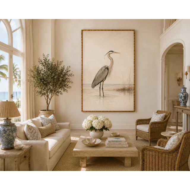 Paper Great Blue Heron Coastal Study, Minimalist Bird Wall Art Print, 40" X 60" For Sale - Image 7 of 9