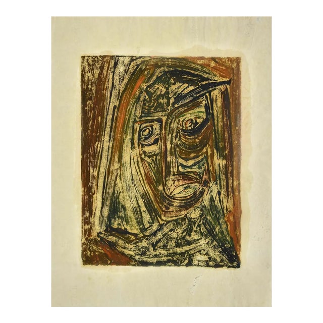 Anselmo Bucci, Portrait, Drawing on Paper by Sebastiano Carta, 1950s For Sale