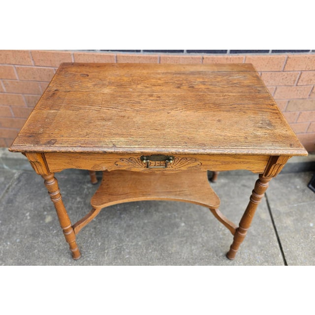 Victorian 19th Century Oak Single Drawer Legs Work Table For Sale - Image 3 of 7