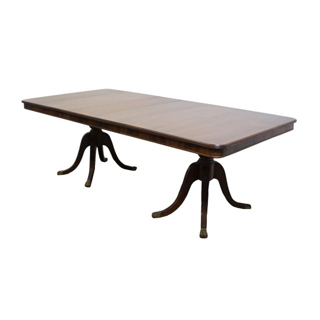 Traditional Vintage Antique Solid Mahogany Traditional Duncan Phyfe Style 114" Double Pedestal Dining Table For Sale - Image 3 of 10