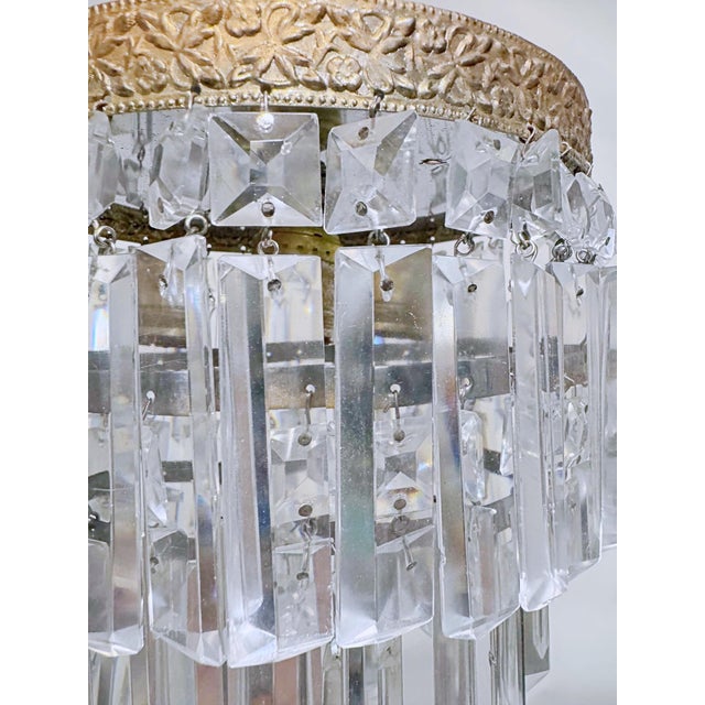 Brass Vintage Waterfall Crystal Chandelier With Ornate Brass Crown For Sale - Image 8 of 9
