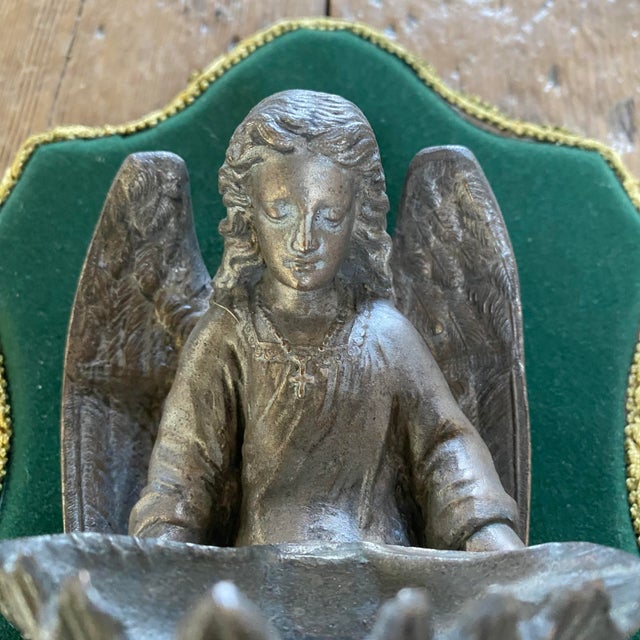 French French Antique Bronze Angel Holy Water Front For Sale - Image 3 of 11